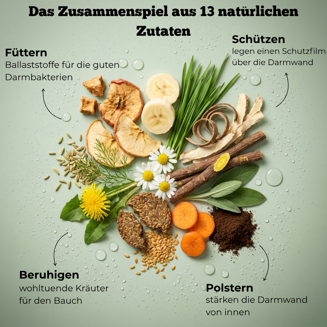 Das Zusammenspiel aus 13 natürlichen Zutaten: füttern, schützen, beruhigen, polstern