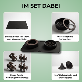 SoulSet Daisy (Schwarz) / Klein: Im Set dabei – Unterlage, Wassernapf mit Spritzschutz, neues Puzzle, Saugnäpfe
