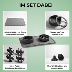 SoulSet Hunti (Grau) / Klein: Im Set dabei – Unterlage, Wassernapf mit Spritzschutz, neues Puzzle, Saugnäpfe