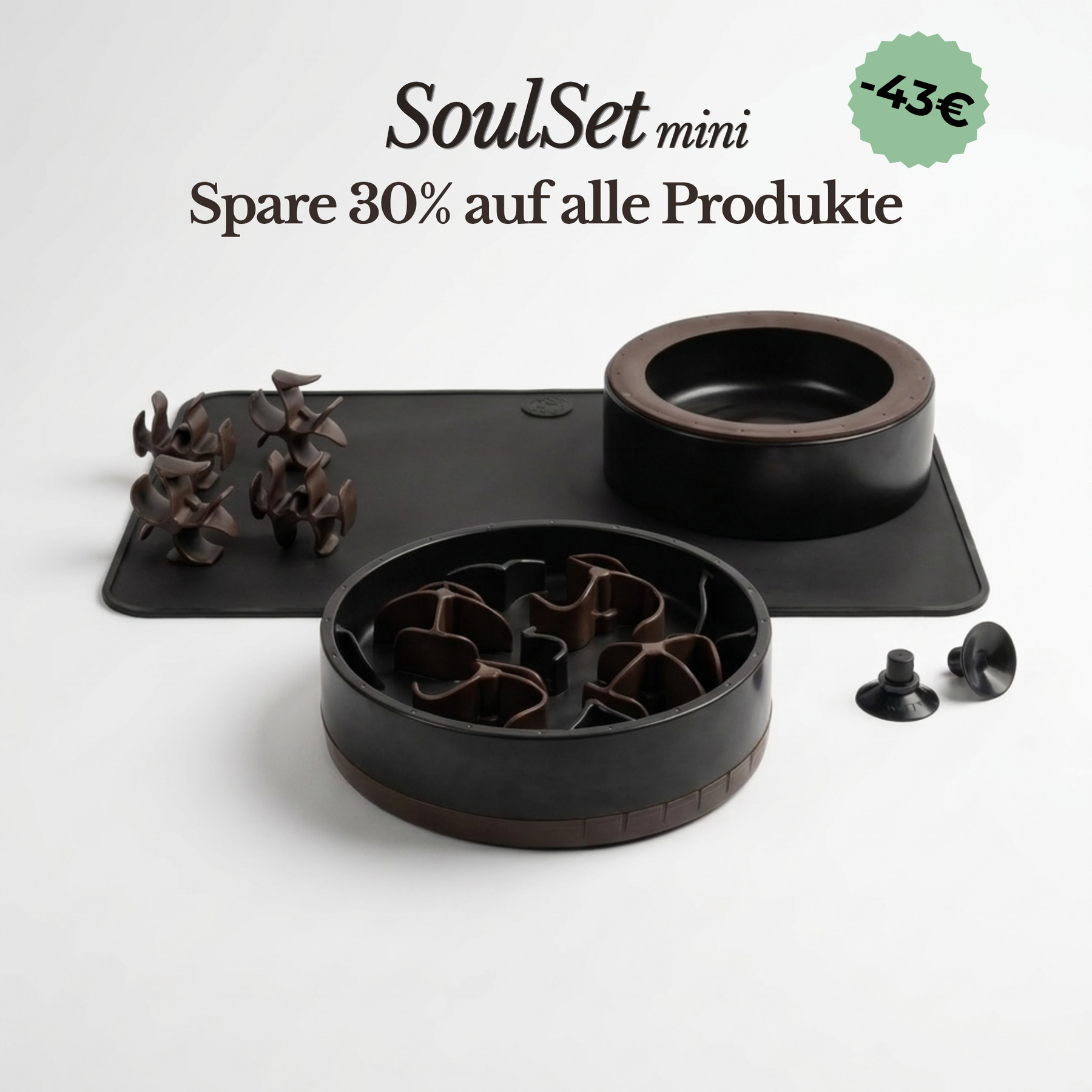 SoulSet Daisy (Schwarz) Klein: SoulBowl, Wassernapf, Unterlage, Spins und Saugnäpfe