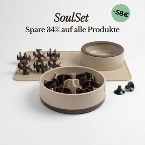 SoulSet Milo (Beige) Groß: SoulBowl, Wassernapf, Unterlage, Spins und Saugnäpfe
