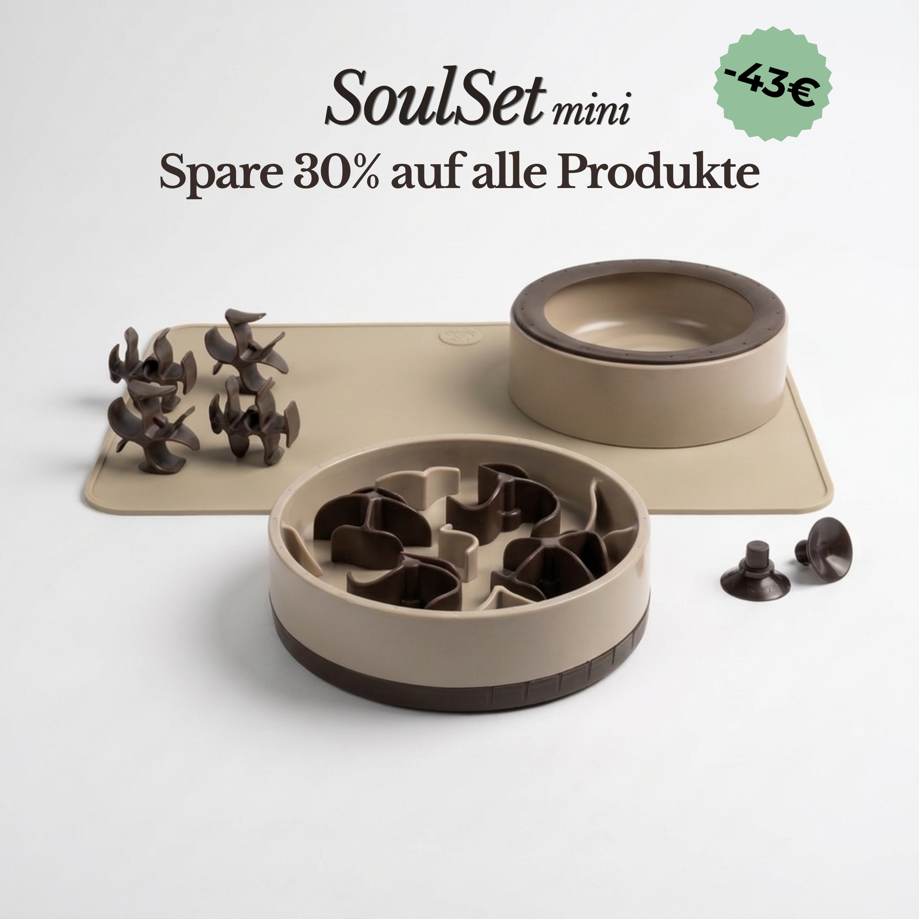 SoulSet Milo (Beige) Klein: SoulBowl, Wassernapf, Unterlage, Spins und Saugnäpfe